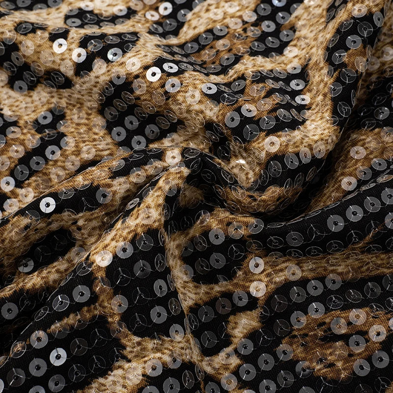 Leopard Sequins strapless Iron Ring Hollow Out Dew Backpack Hip Slim Dress