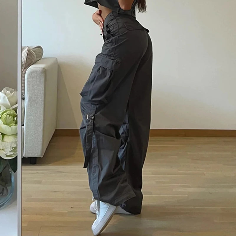 Joggers Cargo Pants Pockets Baggy Trousers Loose Grunge Paracute Trousers