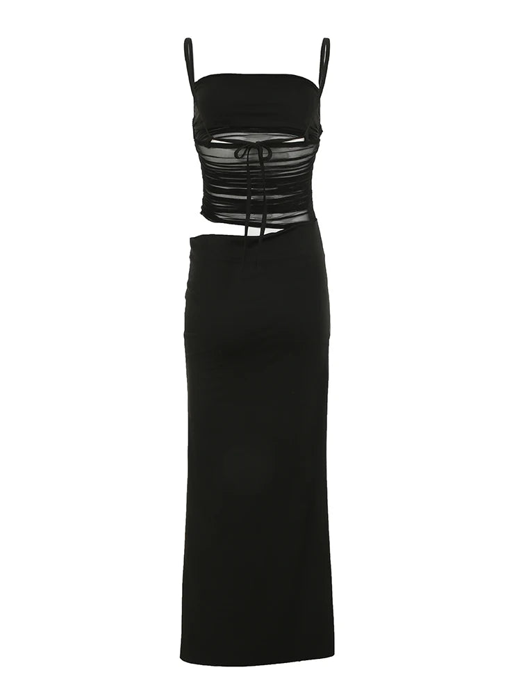 Sleeveless Black Dress Hollow Out Lace Up