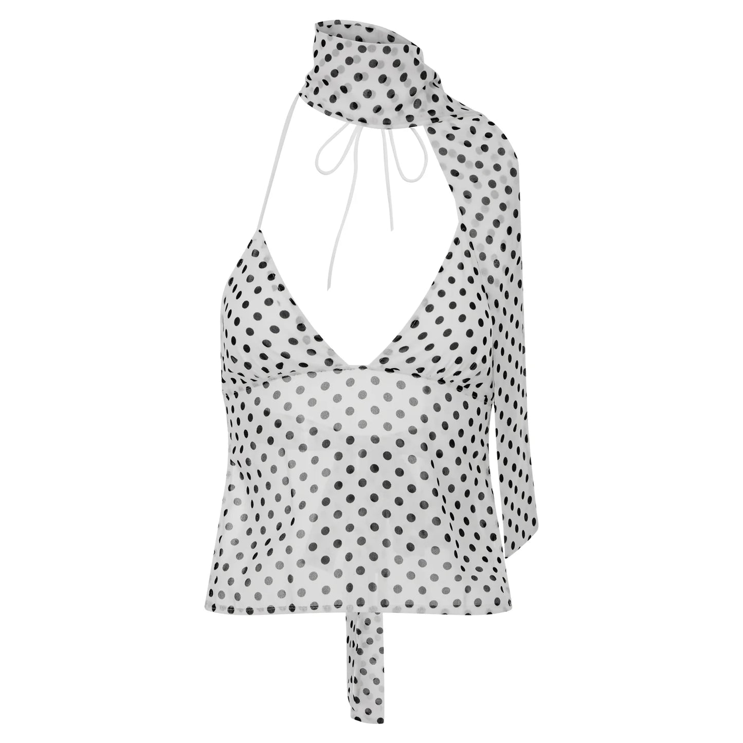 Backless V-Neck Polka Dot Top