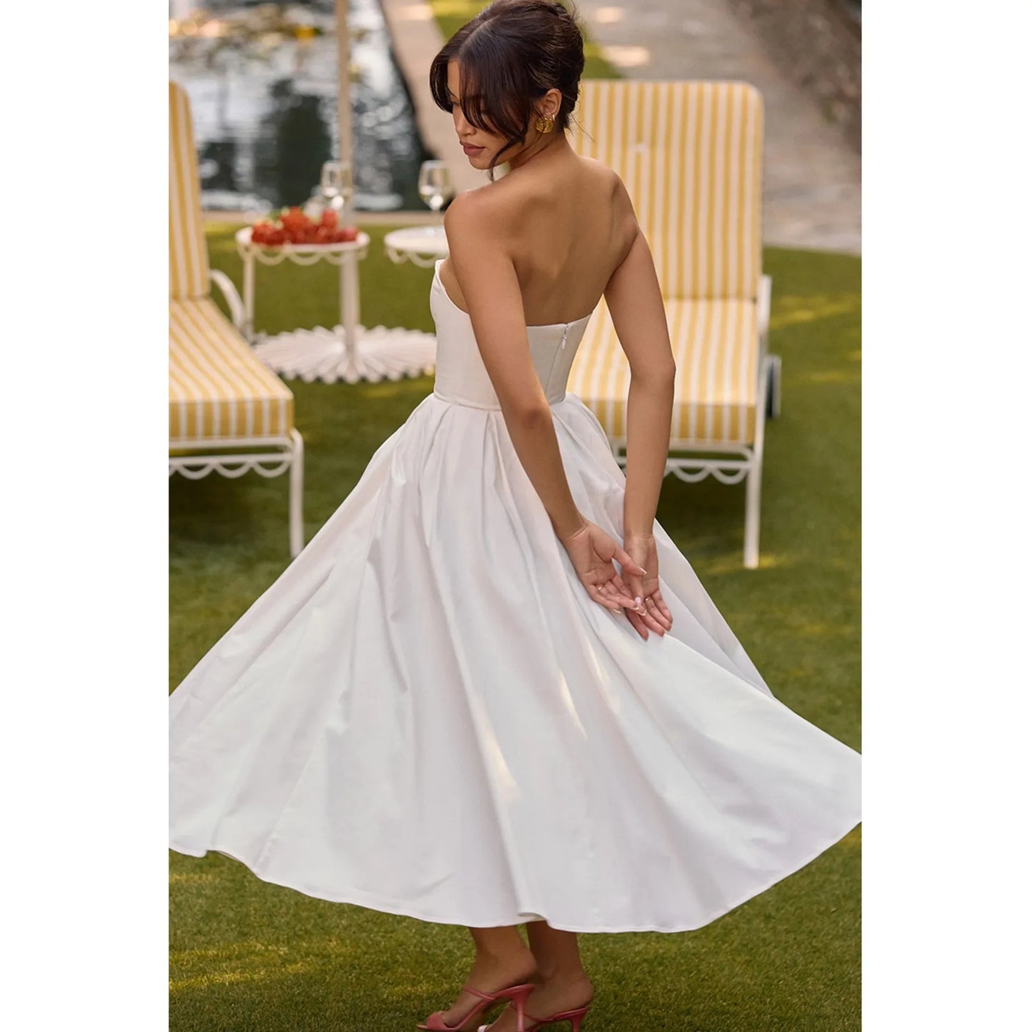 De Fiesta in Strapless Flare Dress White Corset Dress Night Dresses