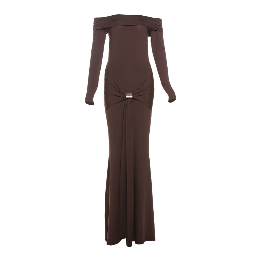 Ruched Ribbon Slim Bodycon Maxi Dress