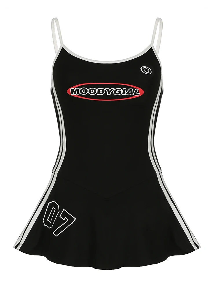 Sporty Leisure Mini Dress Preppy Letter Print Backless
