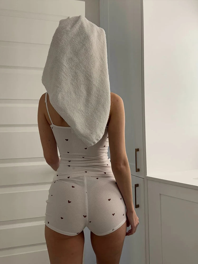 Heart 2 Piece Set Claic Slim Camiole Stretch Short Sweat Sweat