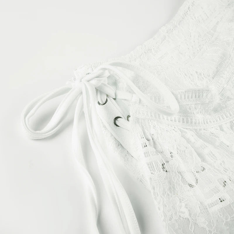 White Lace Irregular Skirt Fairycore A-line Mini Skirts Chic Bottom Y2K
