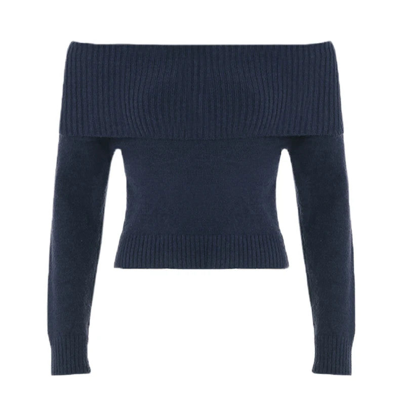 Slah Neck Sweater Slim Knit Pullover