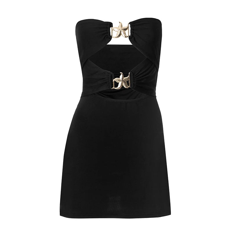 Black Strapless Hollow Out Slim Mini Dress