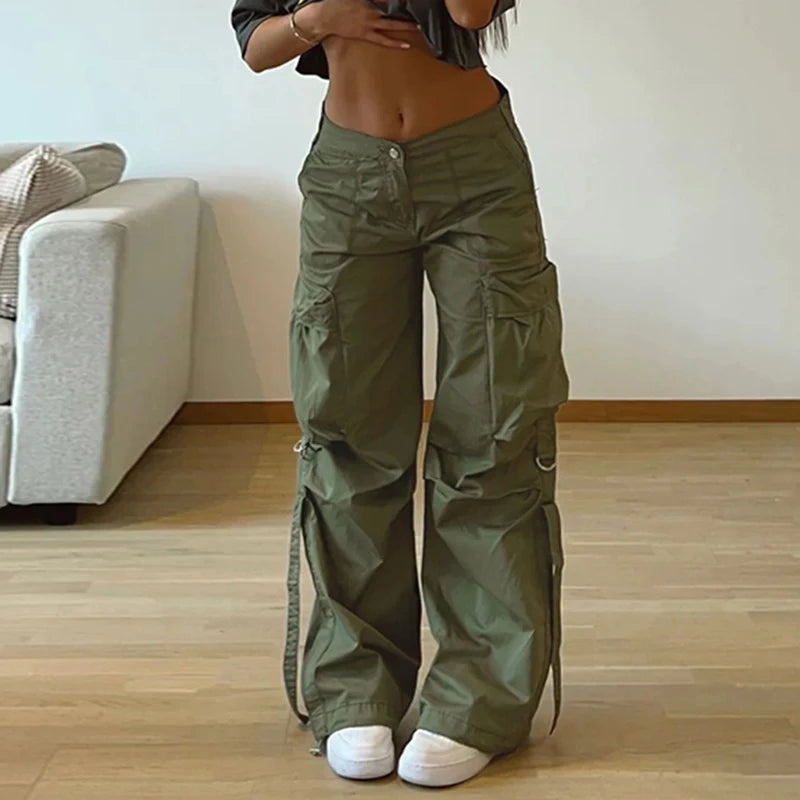 Joggers Cargo Pants Pockets Baggy Trousers Loose Grunge Paracute Trousers