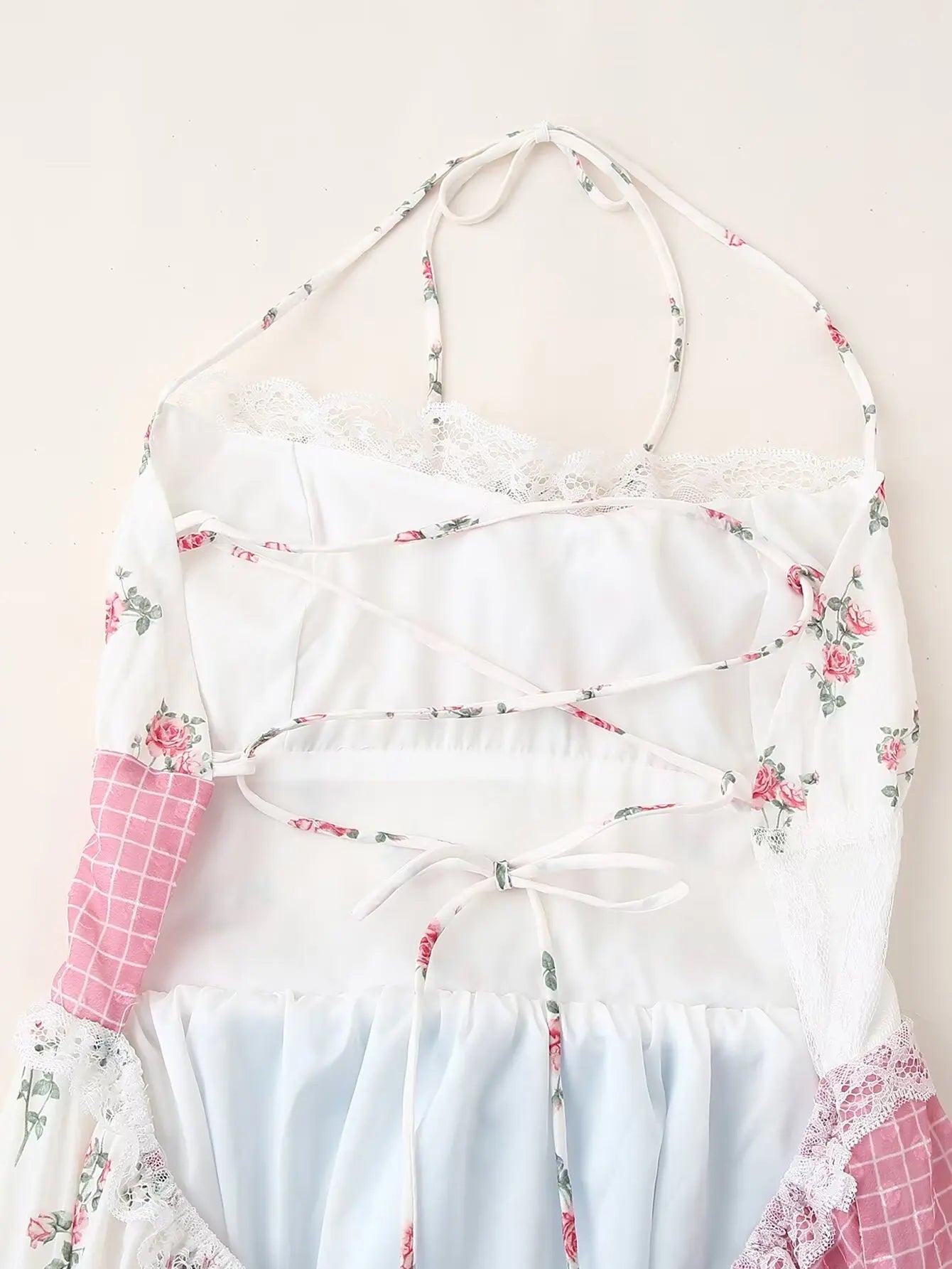 Backless Patchwork Floral Halter Dress Boho Long Dresses Maxi