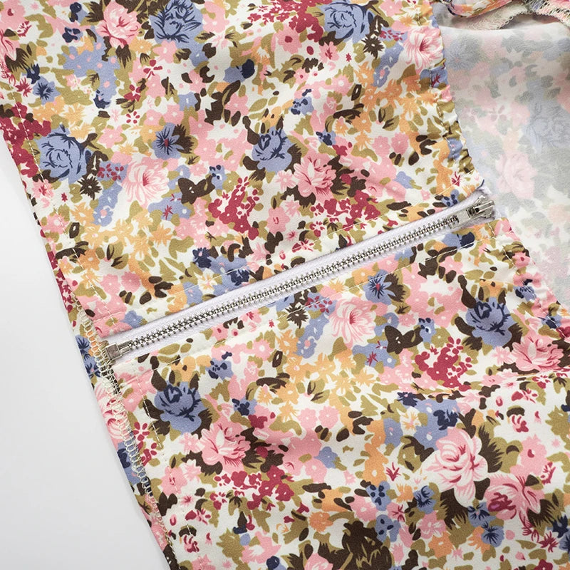 Floral Backless Pleated Two Piece Set