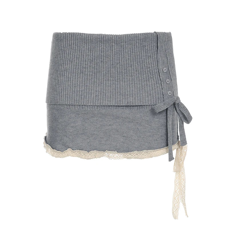 Preppy Button Lace Mini Skirts Bottoms Slim Bottoms
