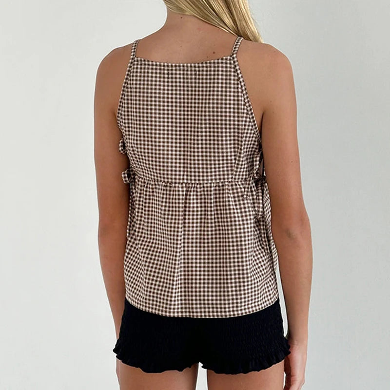 Plaid Cut Out Loose Top