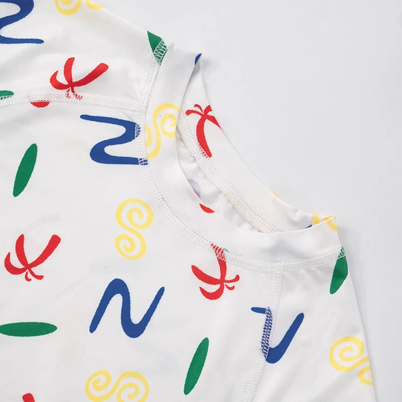 Colorful Printed Half High Neck Slim Short Sleeveless Top Fresh heart