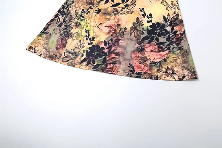 Foliage Print 2 Piece Set Halter Backless Camisole Back Split Maxi Skirts Matching