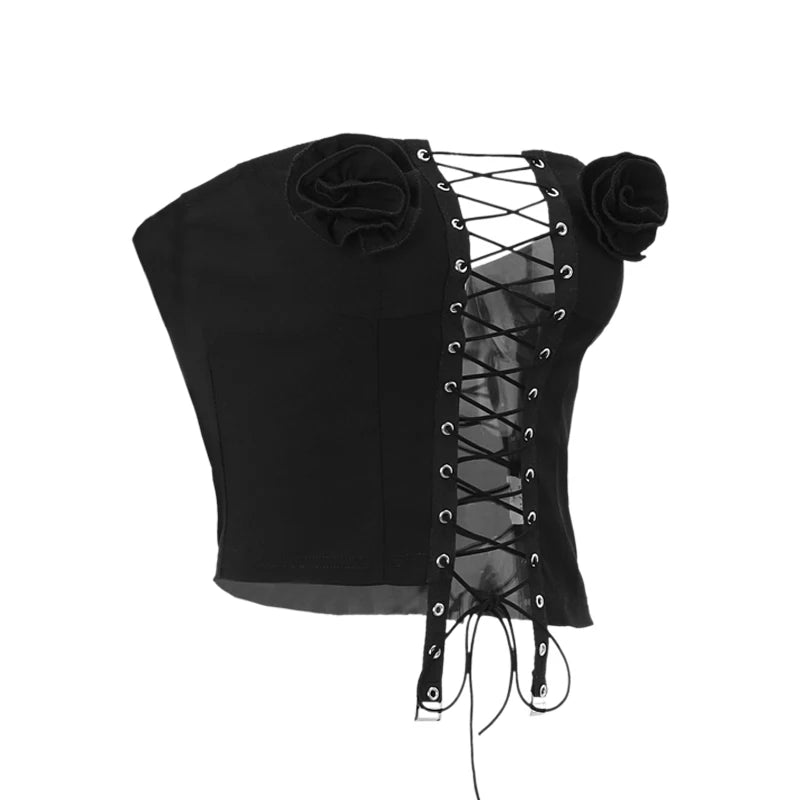 Wrap Chest Vest Applique Sleeveless Bandage Tube Top Crop Top Irregular Vest