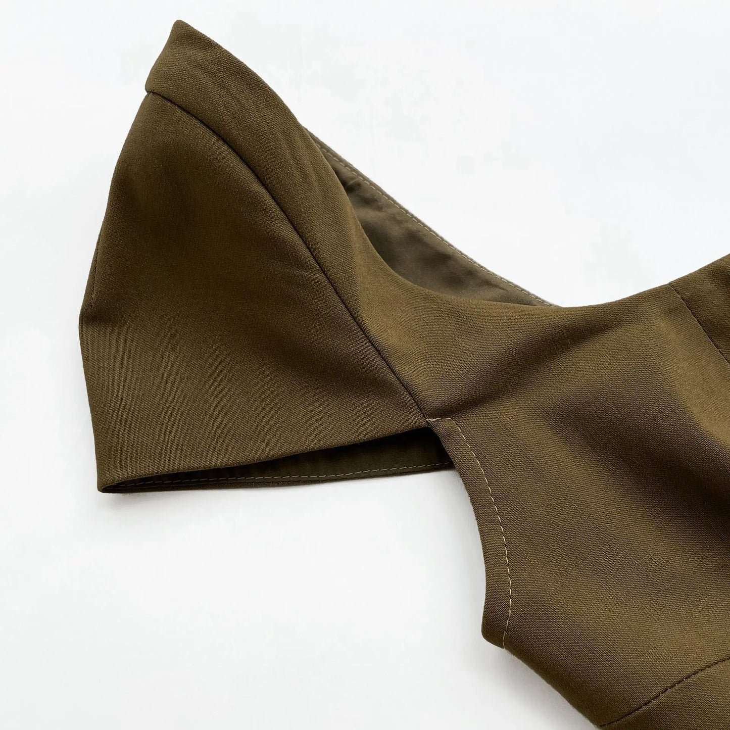 Knee Length Midi Dress Olive Green One Piece Dress Slim Square Neck and Cape Sleeve Office Lady Dress