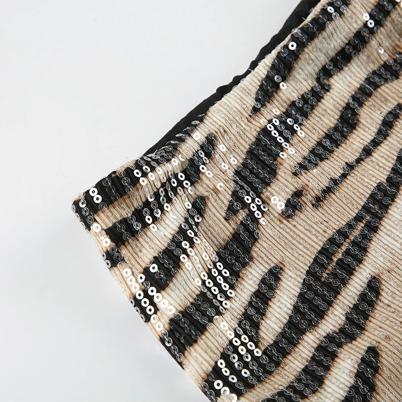 Zebra Striped Sequined Shorts Waist Bottoms Pants Knitted 's