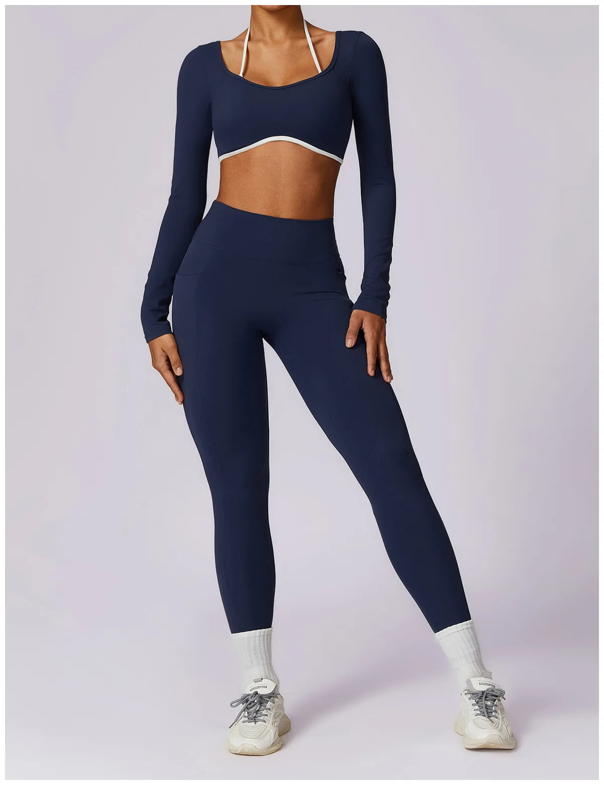 2 Pieces Tracksuit Yoga Set Workout Sports Gym Fitness Long Sleeve Crop Top High Waist Leggings Sports Suits