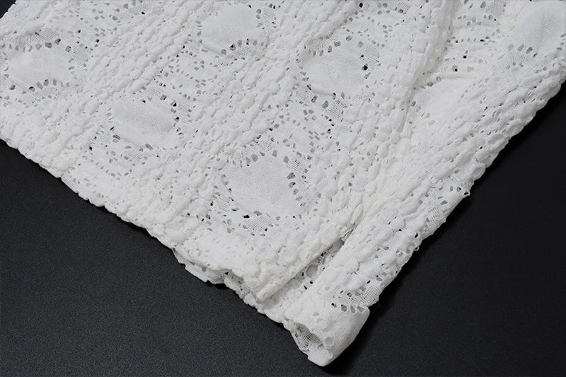 Dress Set Slim Fit Sleeveless Lace Hollow Top with White Skirt Two Piece Set