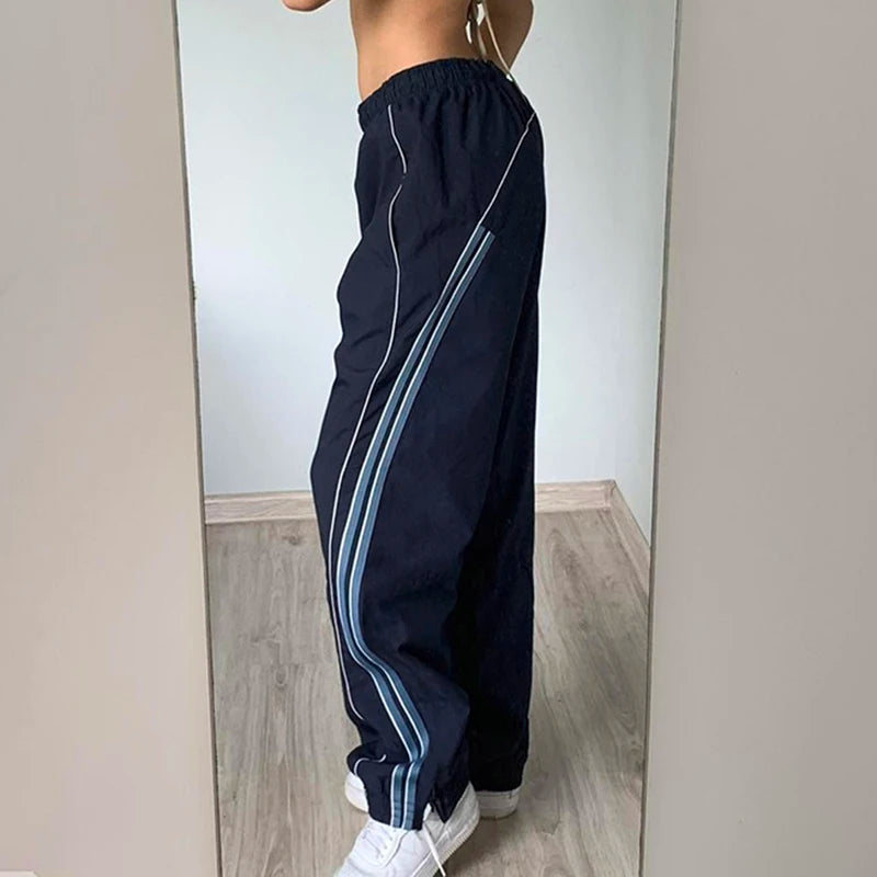 Striped Print Joggers Parachute Cargos Loose Baggy Sweatpants Pants