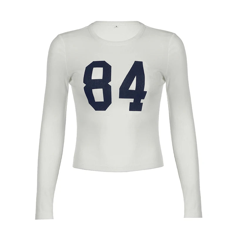 Digital Print Tee Shirts Long Sleeves Crewneck Top Slim