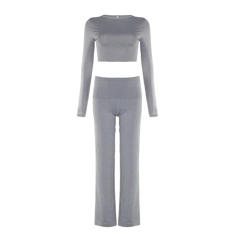 Crewneck Yoga Top Full Length Pants Suits Slim Long Sleeves