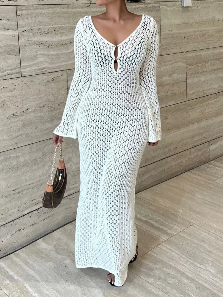 Knit See Through Backless Maxi Dress