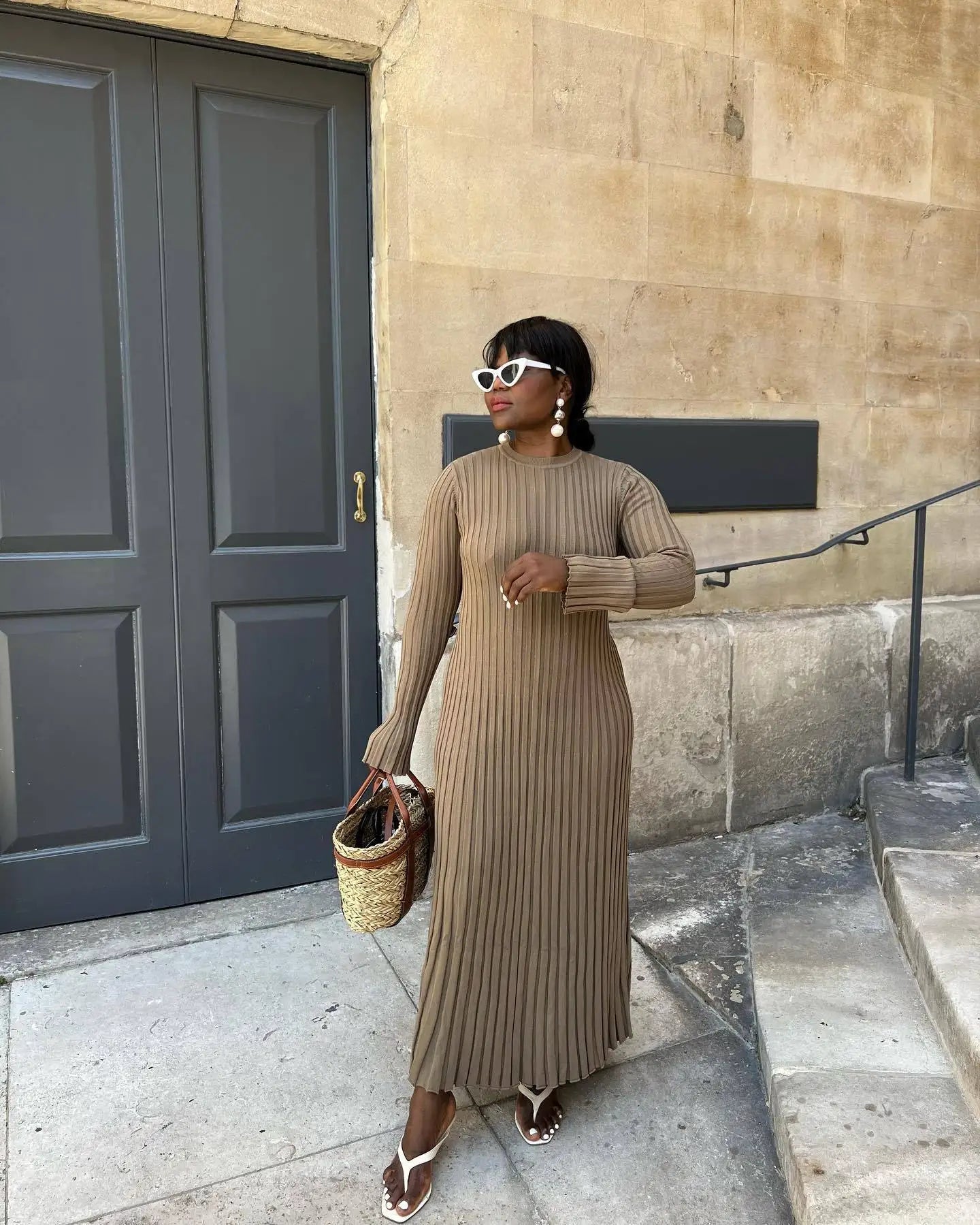 Knit Patchwork Loose Maxi Dress