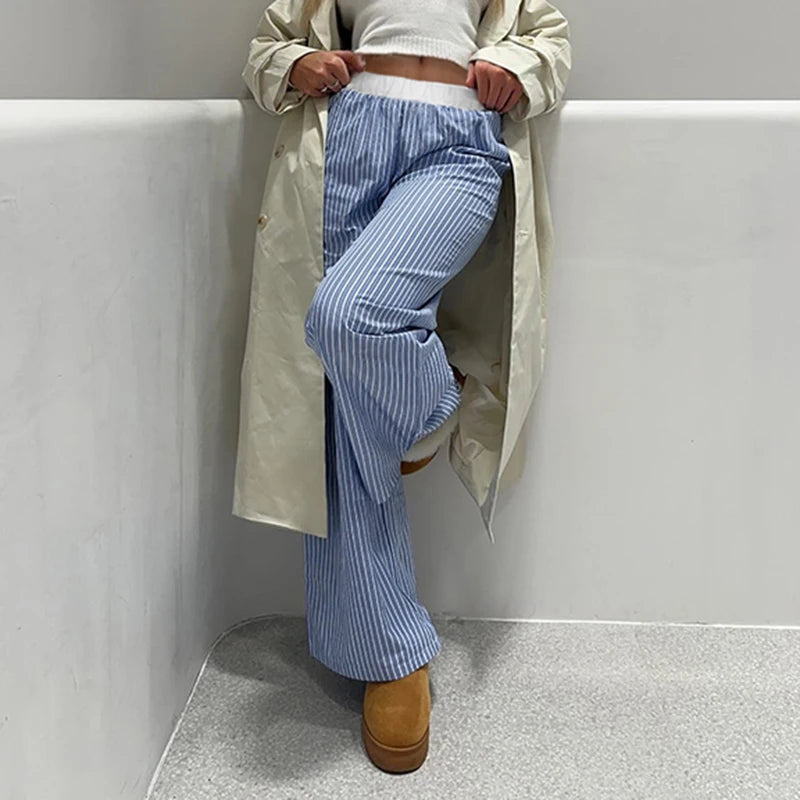 Patchwork Striped Trousers Pants Loose Bottoms