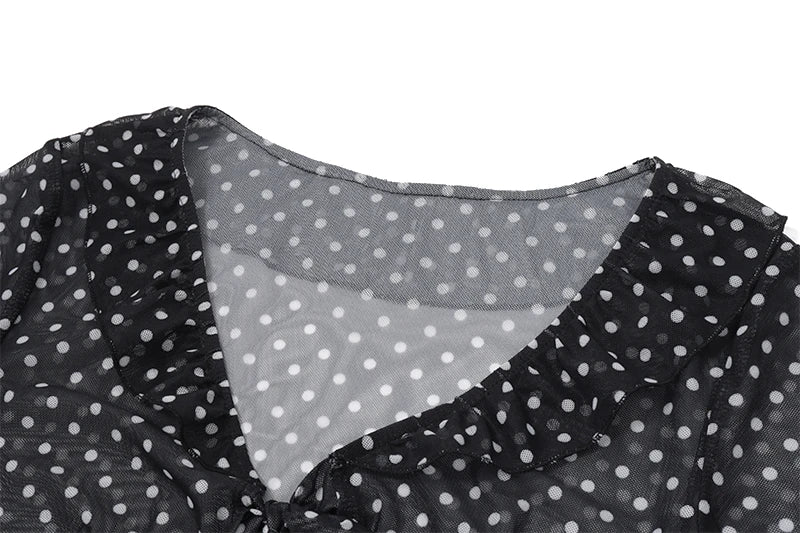 Black See-Through Polka Dot Crop Top