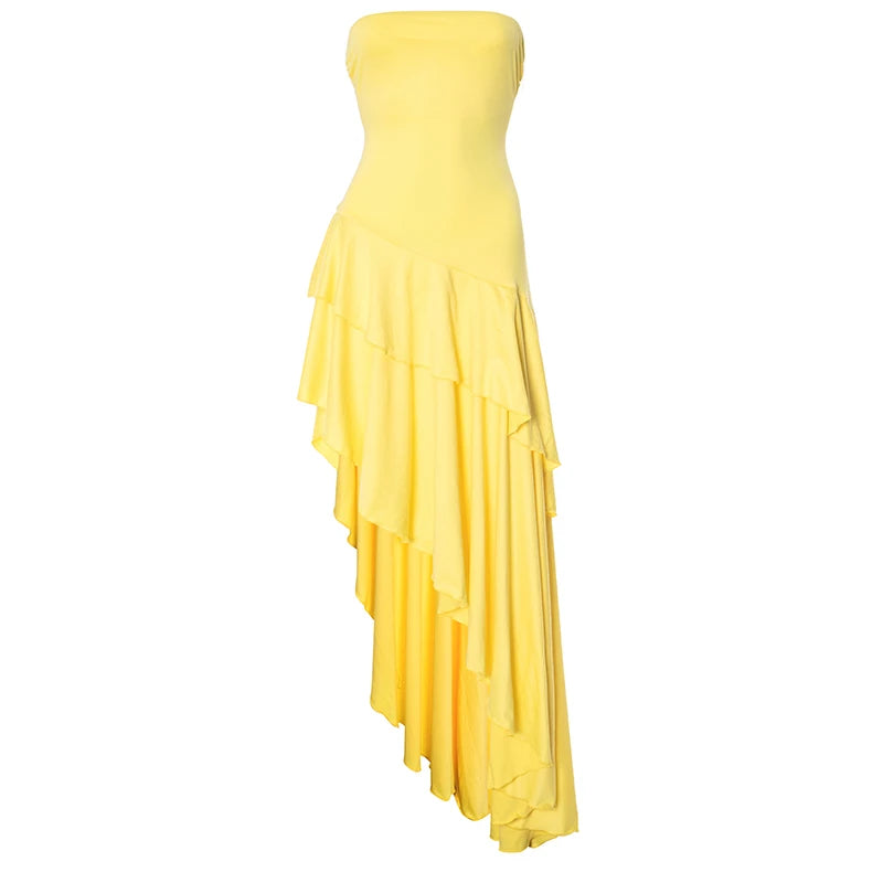 Color Irregular Slim Layered Ruffle Sheath Dress