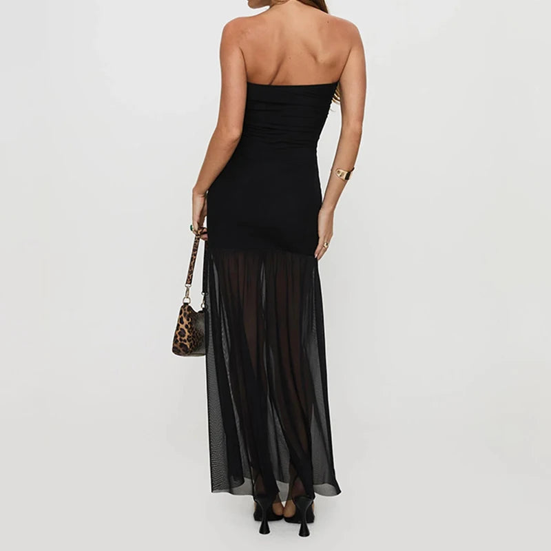 Strapless Mesh Dress Backless Split Evening Dress Floor-length Dress