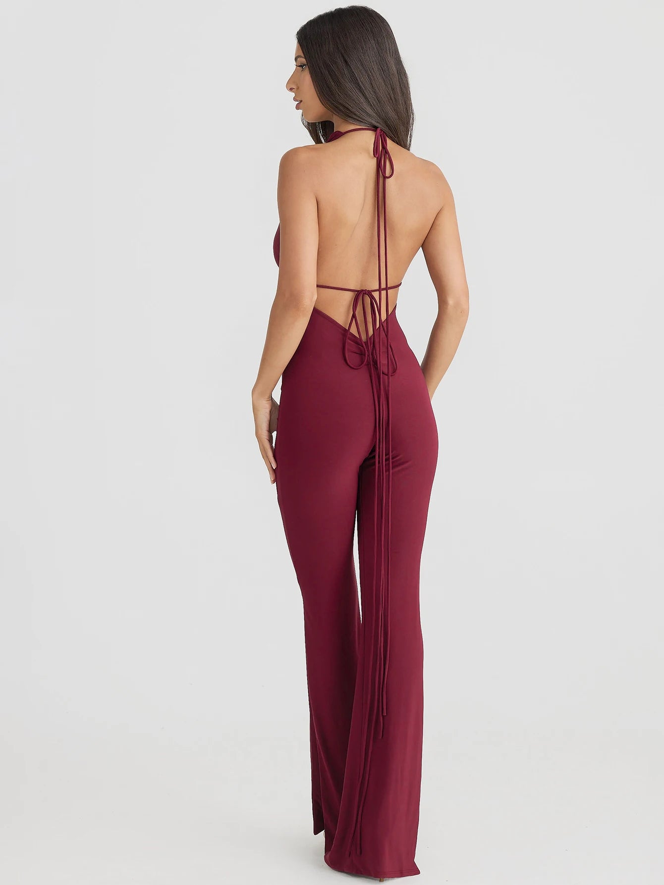 Backless Halter Lace Up Irregular Split Long Pants Jumpsuit