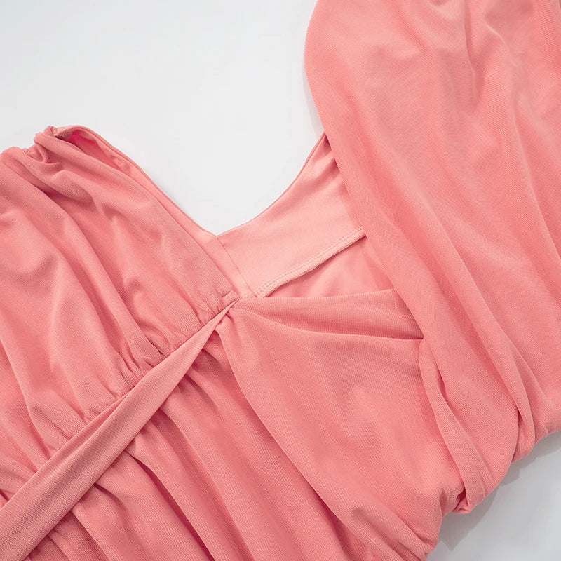 Color Pleated Slant Shoulder Sleeveless Strap Hollow Out Dress Celebrity