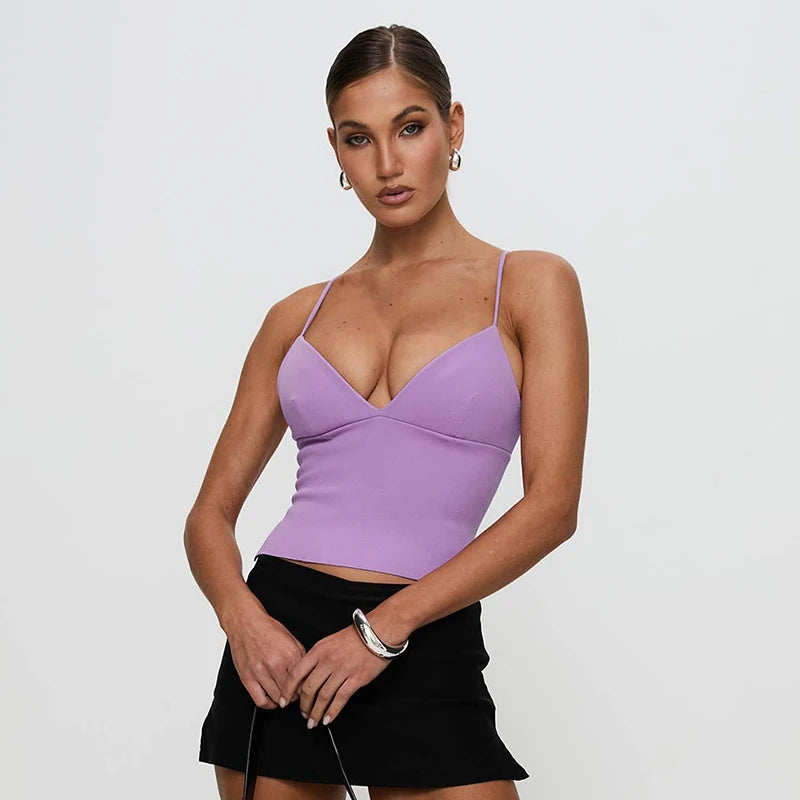 V-Neck Open Camiole Underhirt Top Backless Patchwork Underhirt Top
