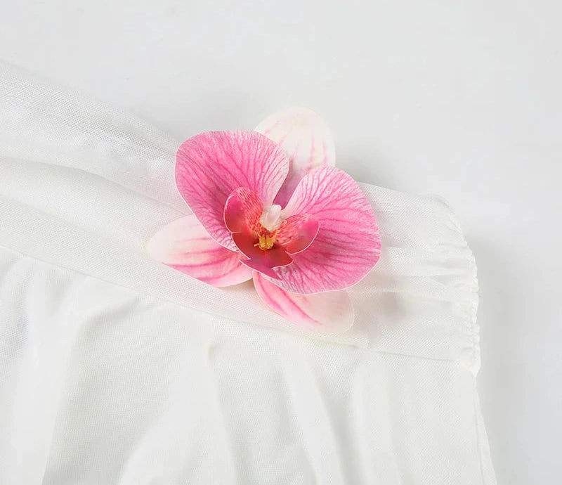 Tie Flowers Ruffles A-Line Skirt With Shorts Slim Low-Waisted Mini Skirt