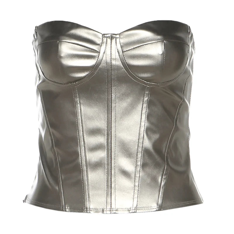 Leather Corset Top Patchwork Wild Midnight tie Tube Top