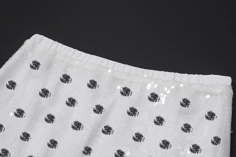 White Polka Dot Low Waist Midi Skirt