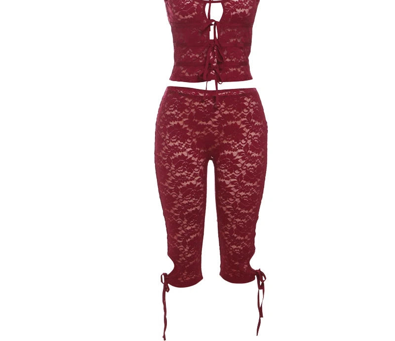 Two Piece Set Coquette Hollow Tank Top Shorts Matching Matching