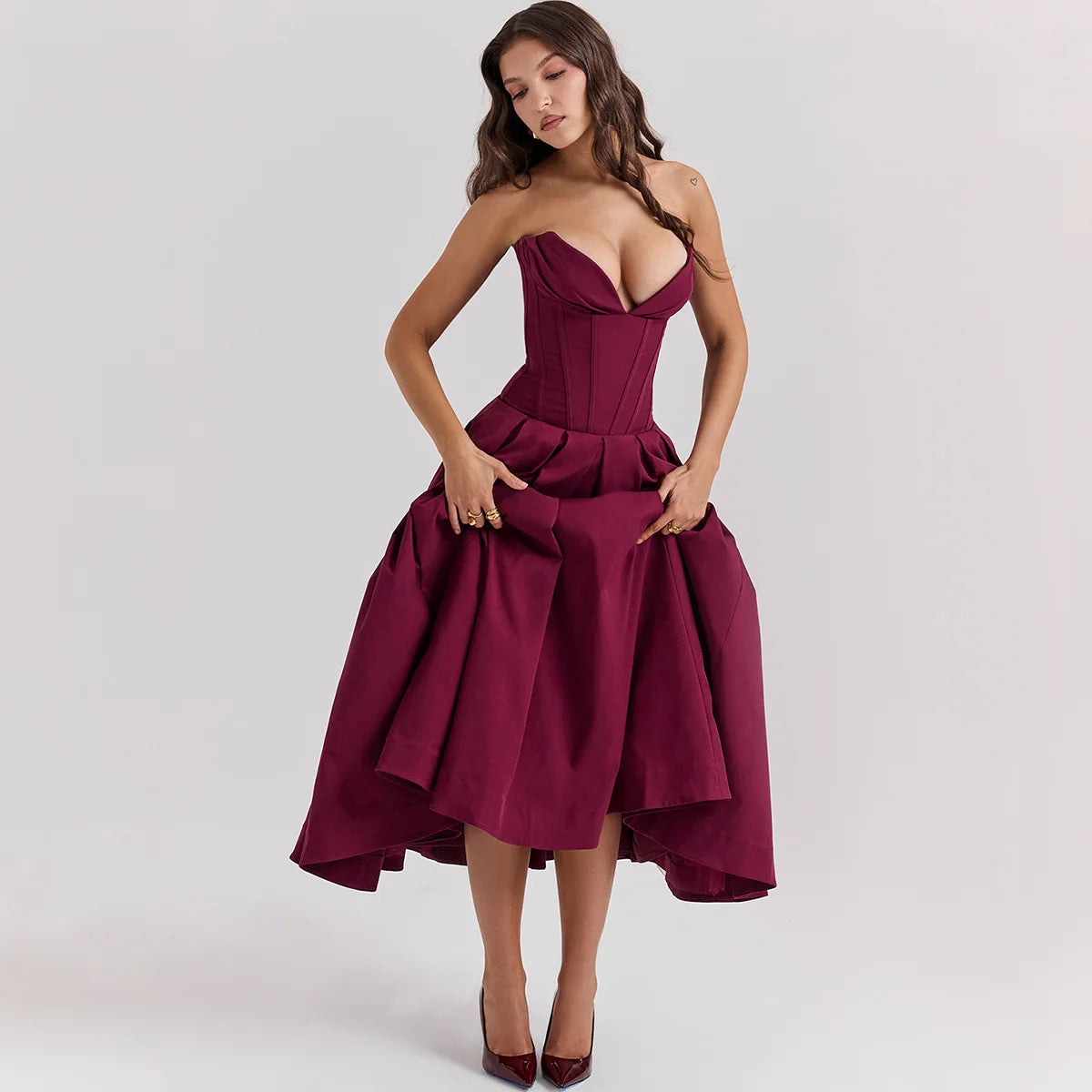 Strapless mal Occasion Dress Midi Dresses Red Wedding Guess Dress