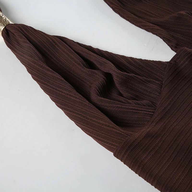 Backless Deep V-Neck Halter Top Low-Waisted Skirt Set