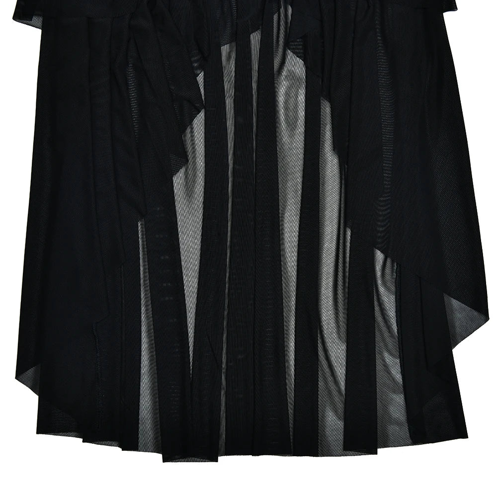 Mesh Patchwork Ruffle Edge Double Layered Dress For Bodycon Zipper Tight Dress