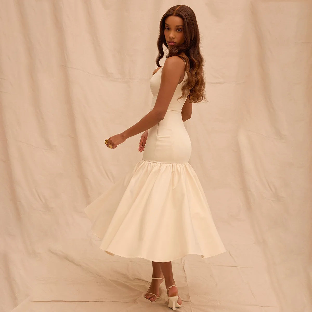 Ruffle Slim Midi Dress