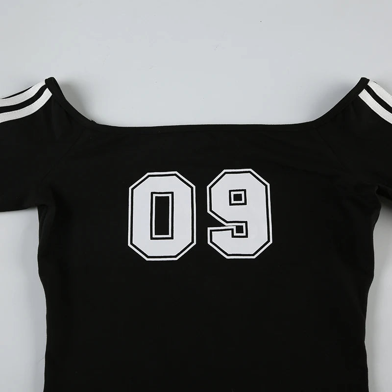 Slash Neck Digital Print Tee Top Striped Patchwork Slim Shirts