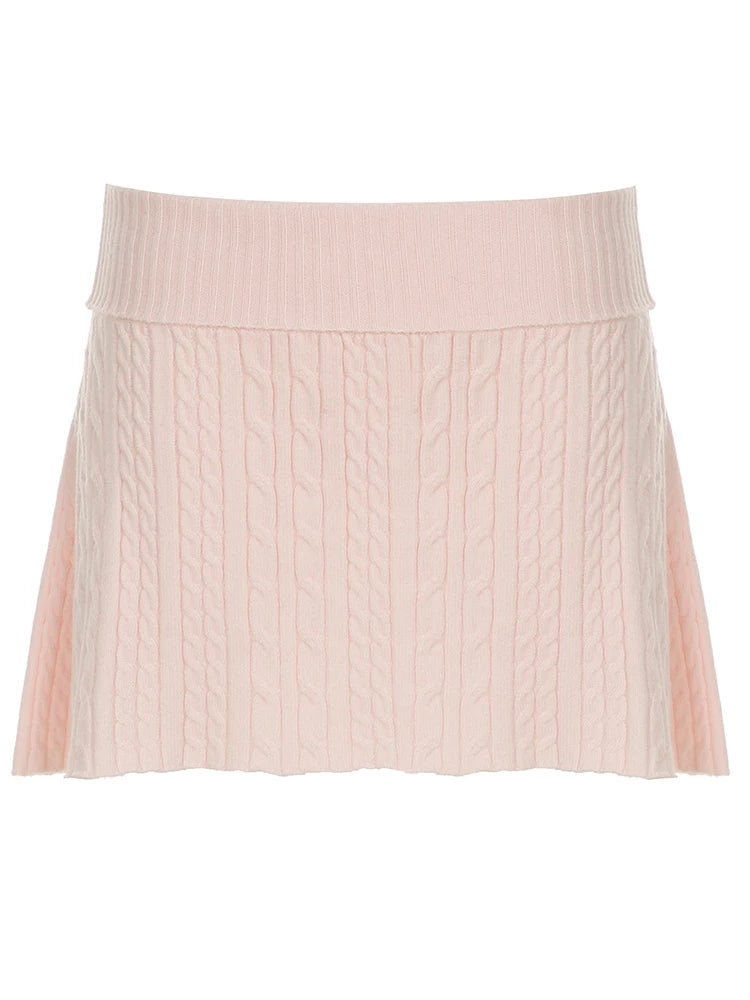 Pleated Preppy Skirt Low Waisted Slim Pink Bottoms