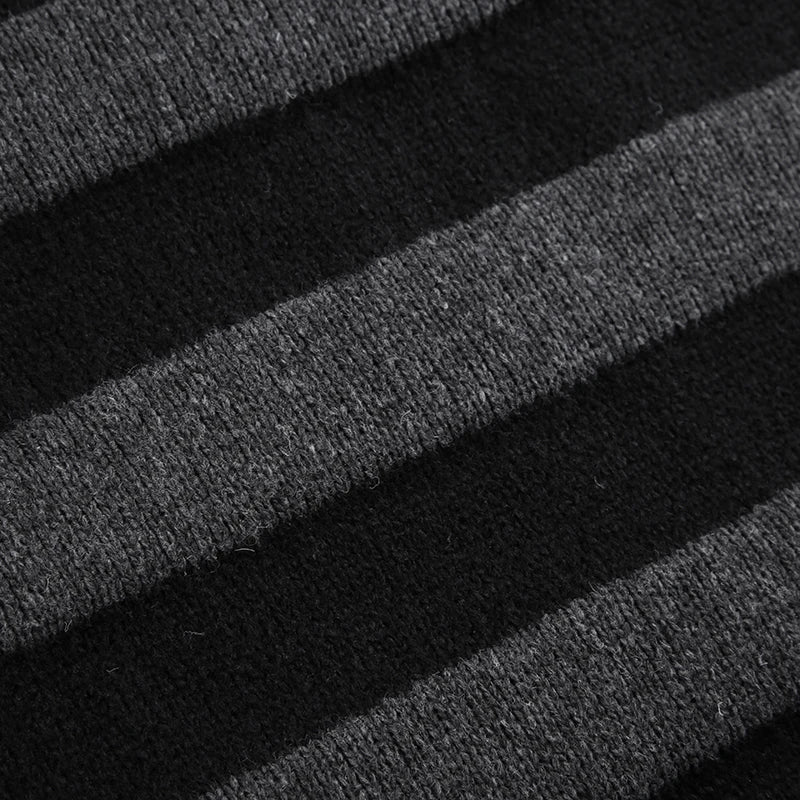 Slash Neck Striped Knitted Sweaters Patchwork Pullovers HArajuku Grunge 's Top