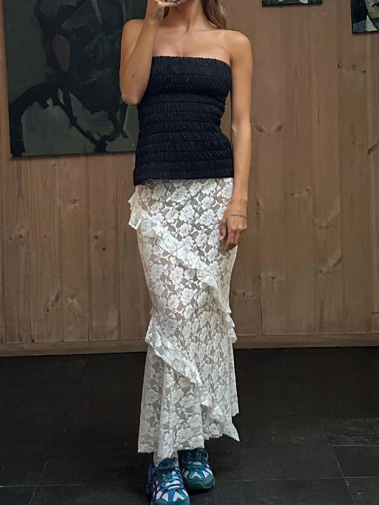 Floral See Through Lace Maxi Skirt