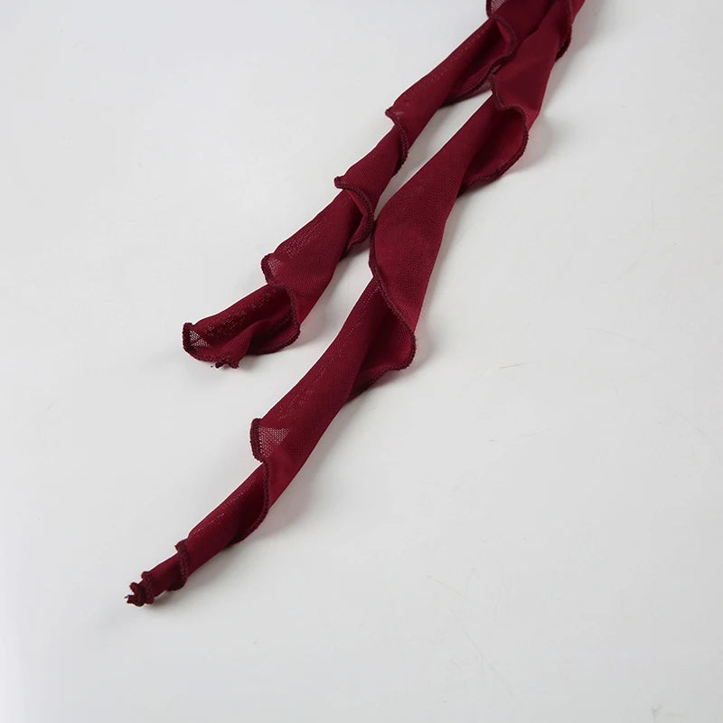 Backless Wine Two Pieces of Sets Harajuku Vest and Mini Skirts Lace Up