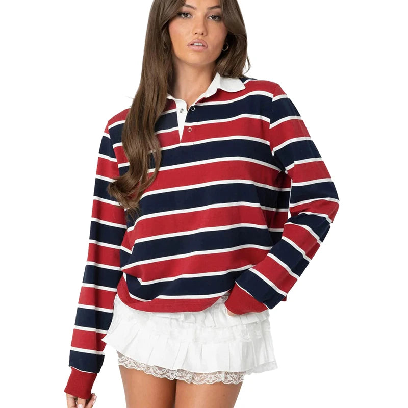 Strip Polo Shirt Long Sleeve Sport Pullover Bae Shirt