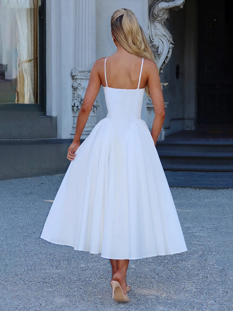 Claic Dress A-line Drap Supendency Low Neck Cleavage Maxi Bodycon